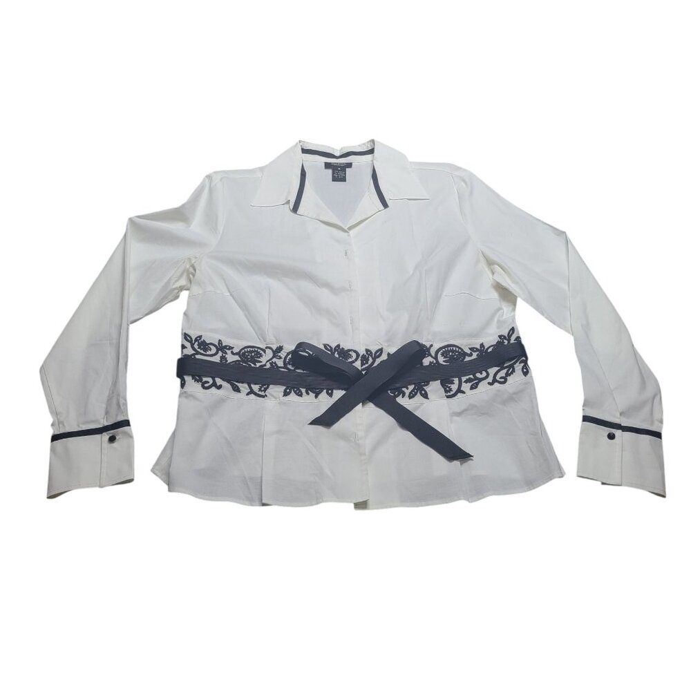 🔥Sale - Peck & Peck Collection White with Black Embroidery Blouse XL